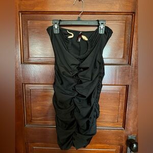 Ruched Bodycon Black Dress with Gold snake decor on chest